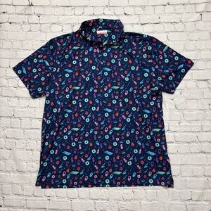 Fore Fathers Shirt Mens XXL Blue Musical Music Dads Novelty Print Golf Polo